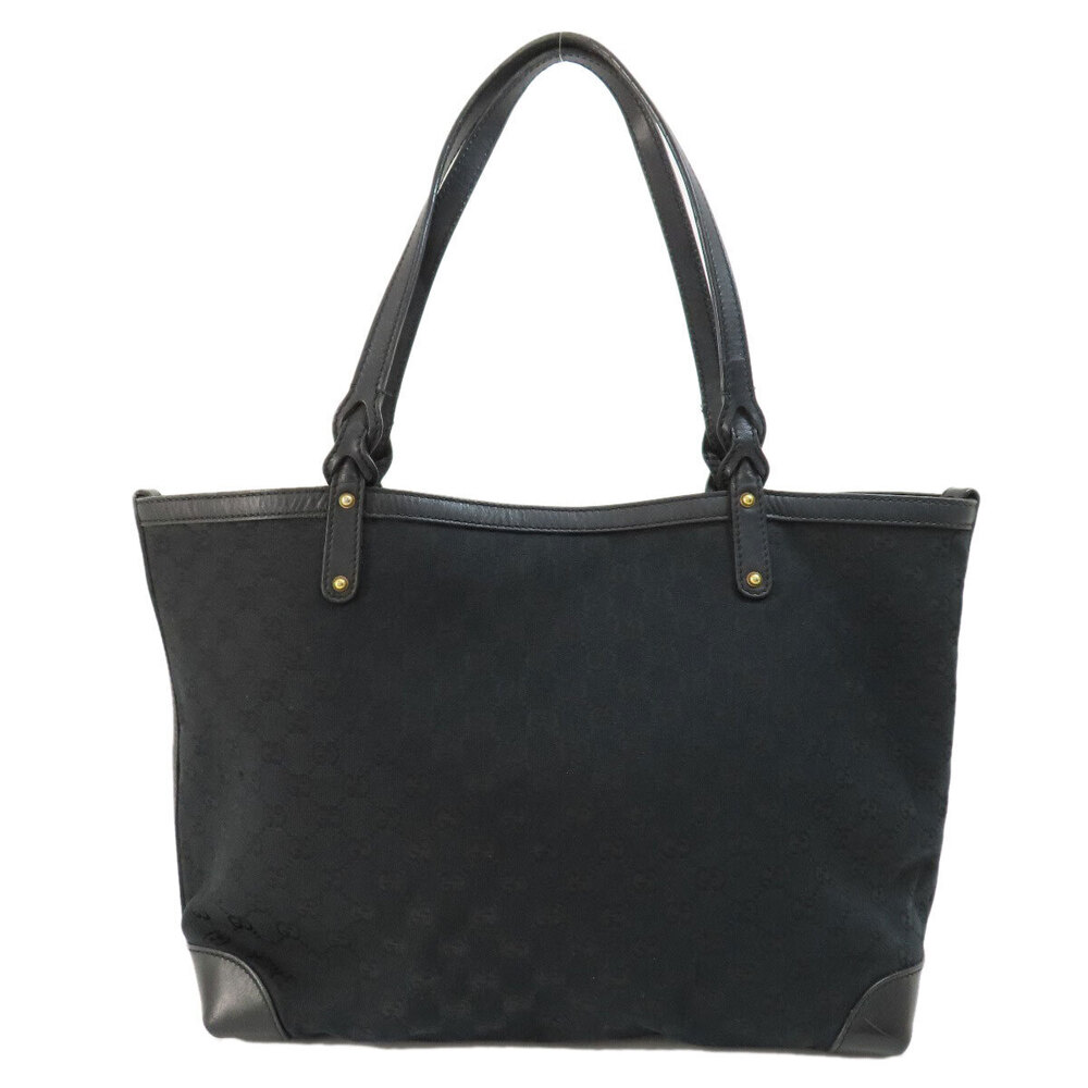 Gucci black leather GG black bag canvas tote monogrammed Black